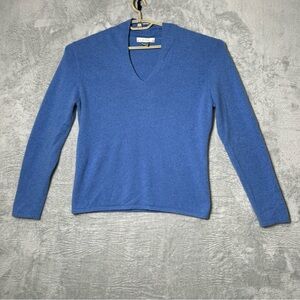 Womens Cashmere Sweater Size XL Blue Cozy Luxury V Neck Pullover Soft McDuff